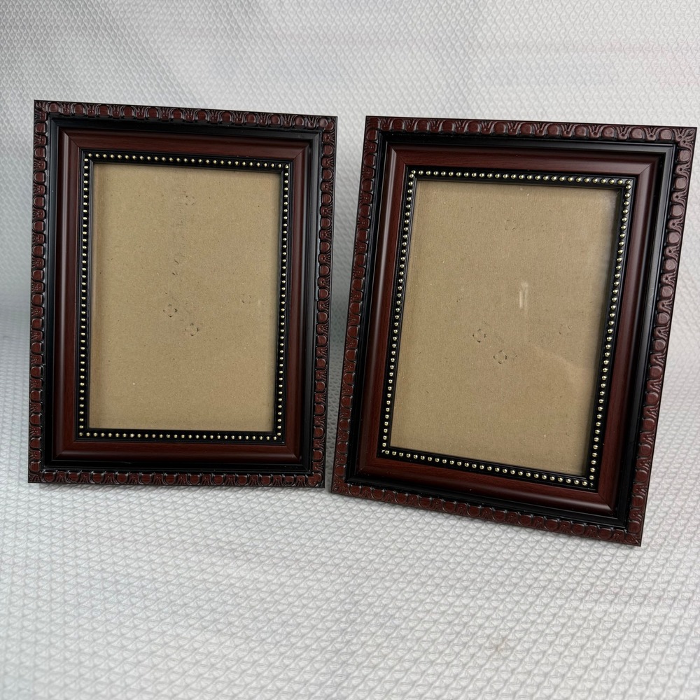 VTG Ornate Uniek Mahogany and Black Picture Frames Set of 2 Gold Beaded Trim 5x7